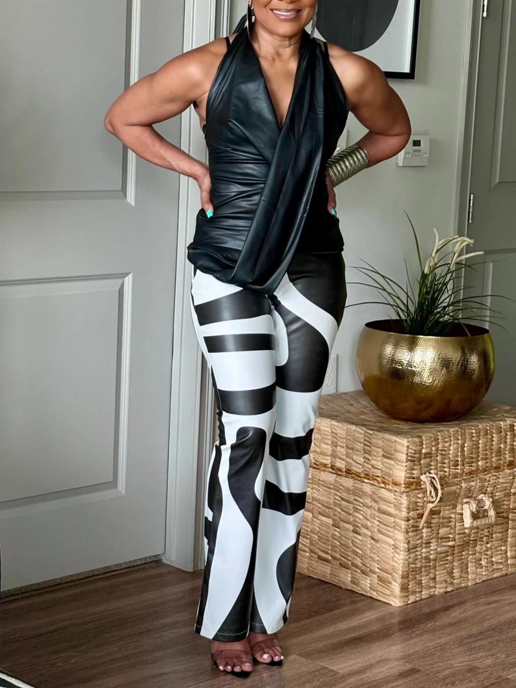 Faux Leather Flare Leg Pants