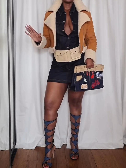 Retro Denim Clutch with Waistband Detail