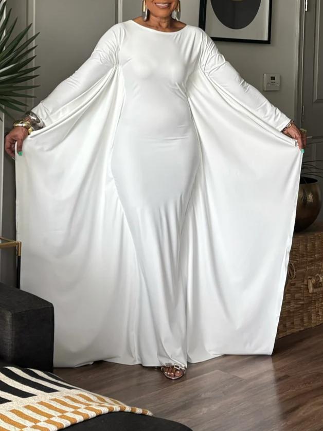 Statement Cape Sleeve Flowy Maxi Dress