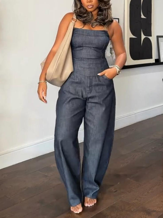 Denim Bandeau Top & Jeans Set