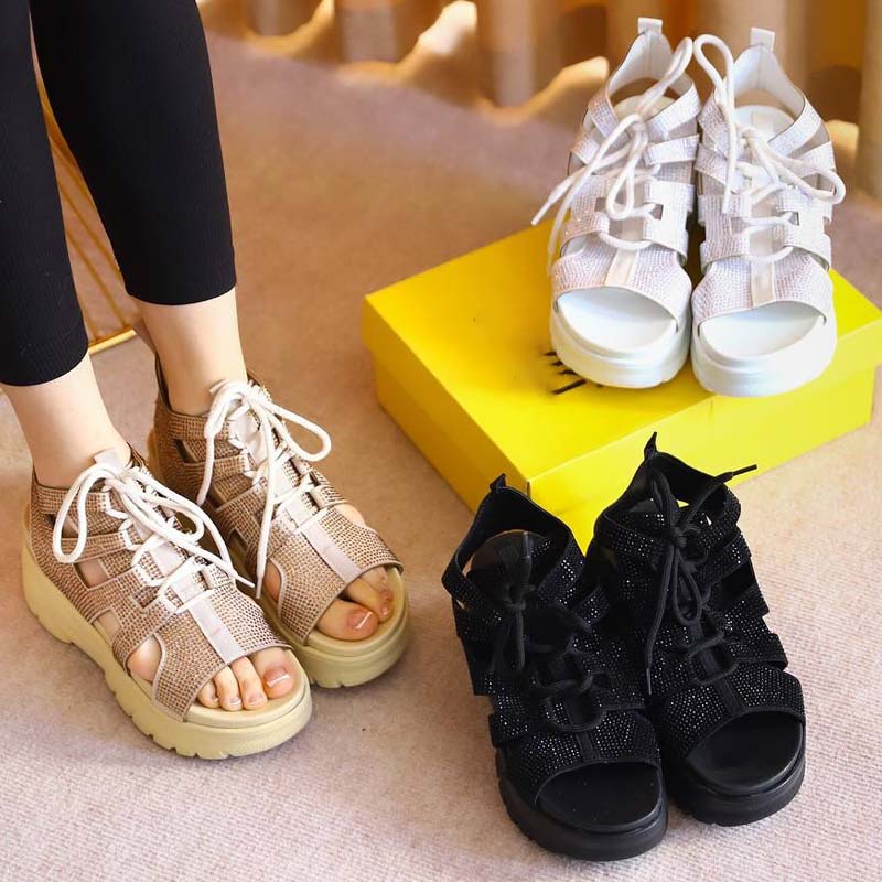 Rhinestone Sparkle Fish-toe Platform Roman Sandals