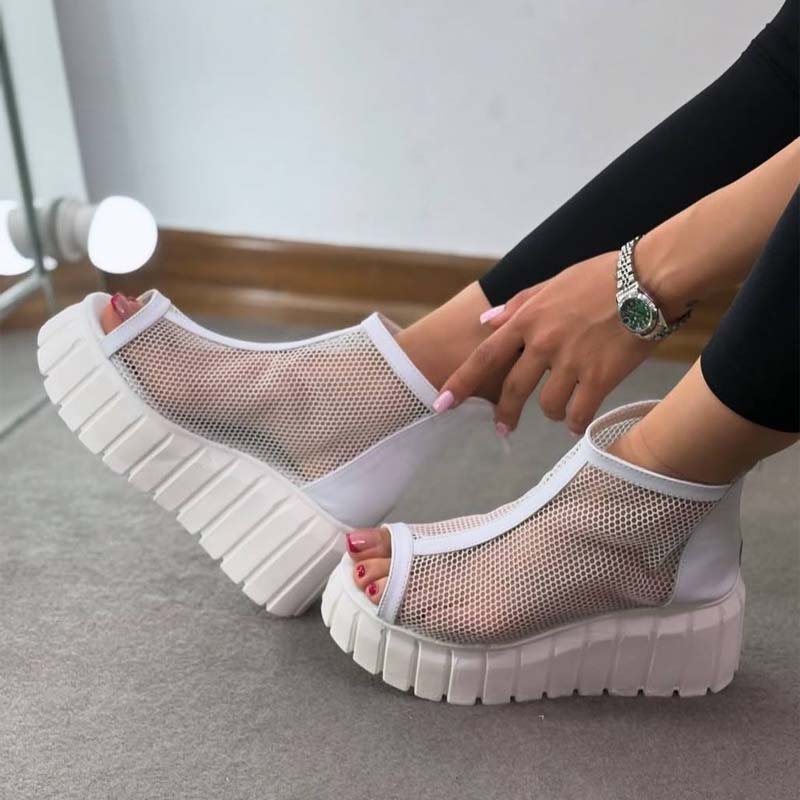 Breathable Mesh Fish-toe Platform Shoes