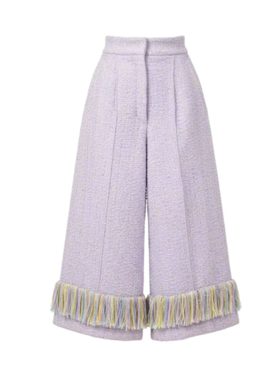 Tweed Multicolor Tassel Wide Leg Pants