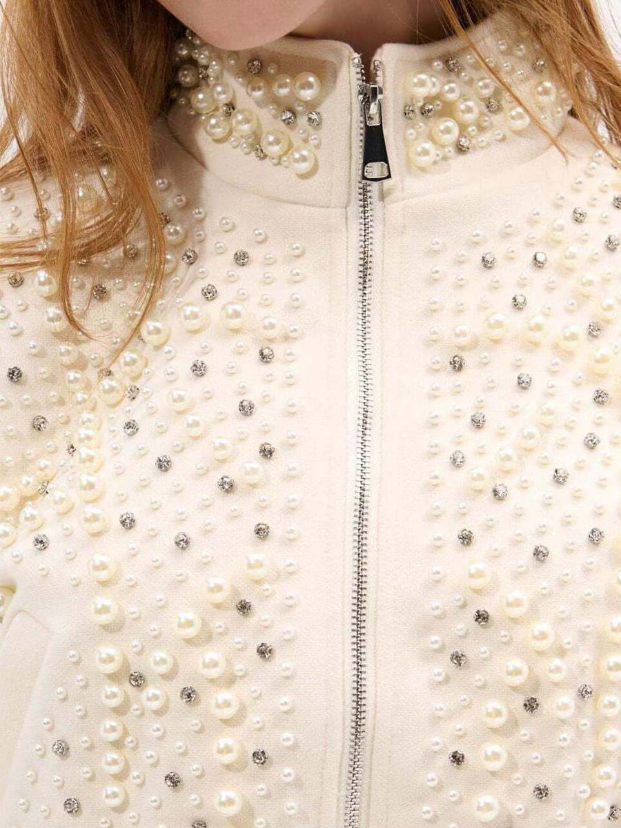 Pearl Rhinestone Sparkle Bomber Jacket