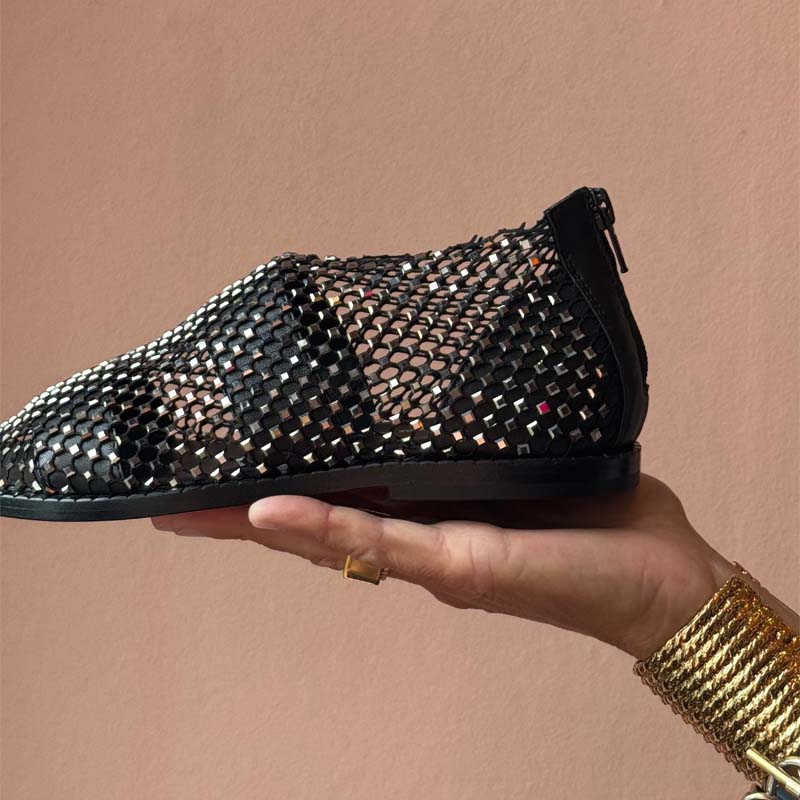 Round-toe Sandals Cut-out Rhinestone Sparkle Flats