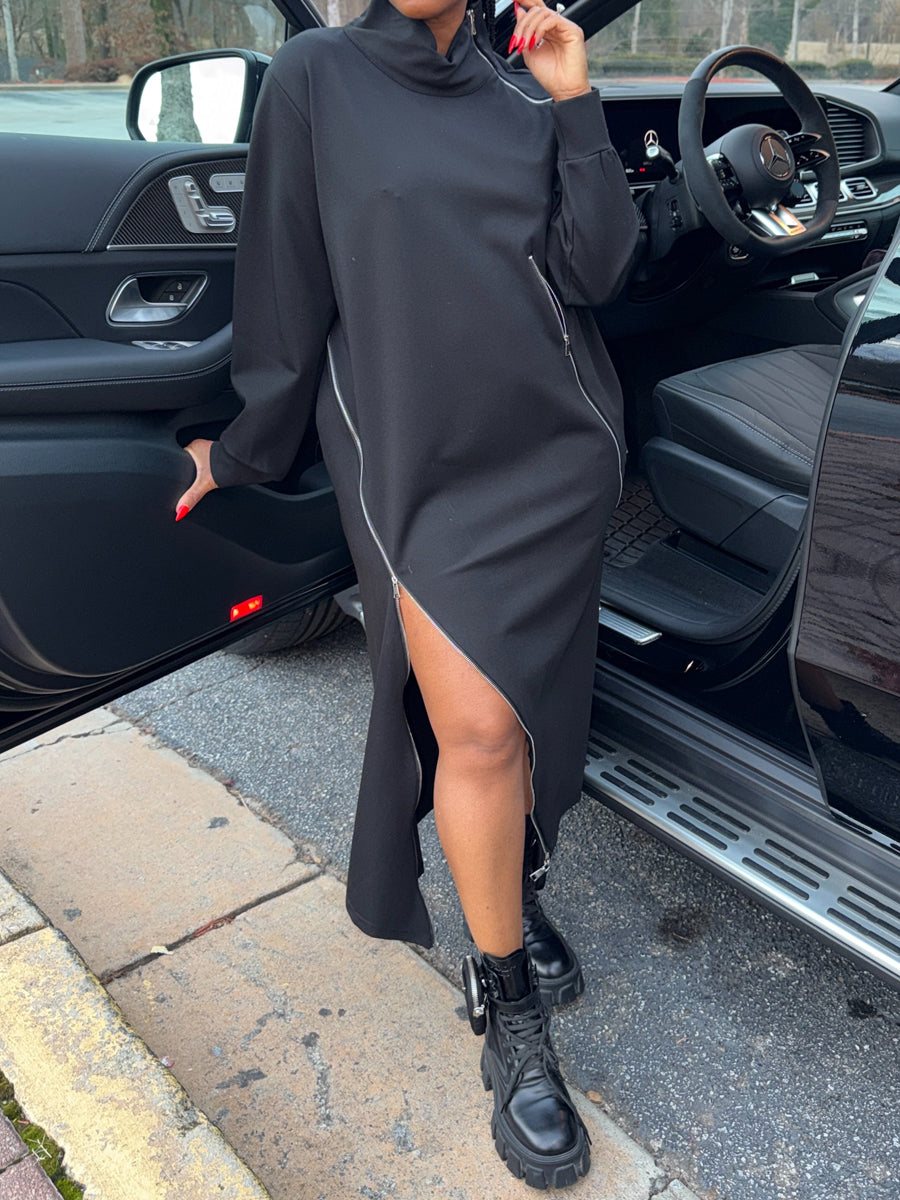 High Neck Zipper Pullover Dress