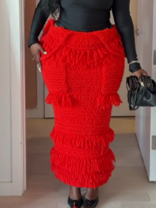 Knit Fringed Skirt