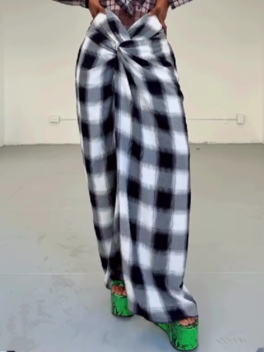 Plaid Kink Design Trousers