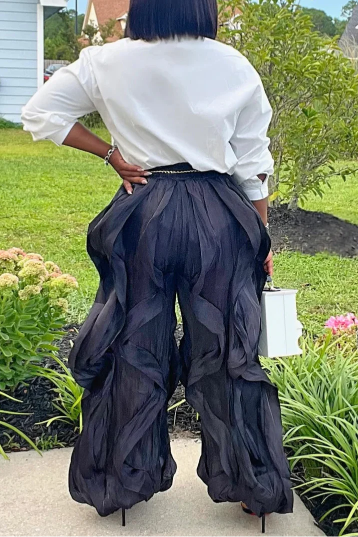 Organza Oversized Ruffle Drawstring Elastic Waist Jogger Pants