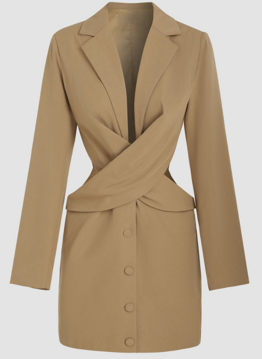 Khaki Stylish Blazer Dress
