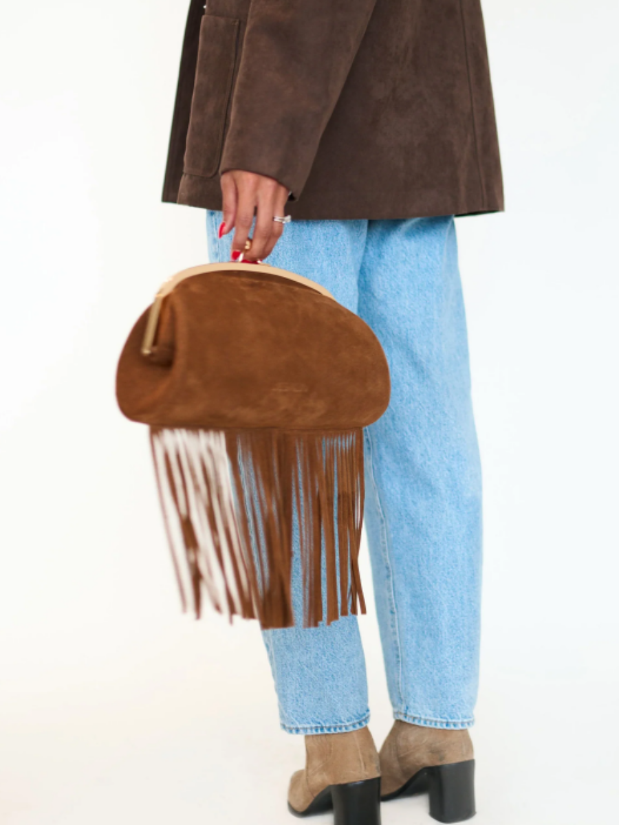 Suede Fringe Clutch