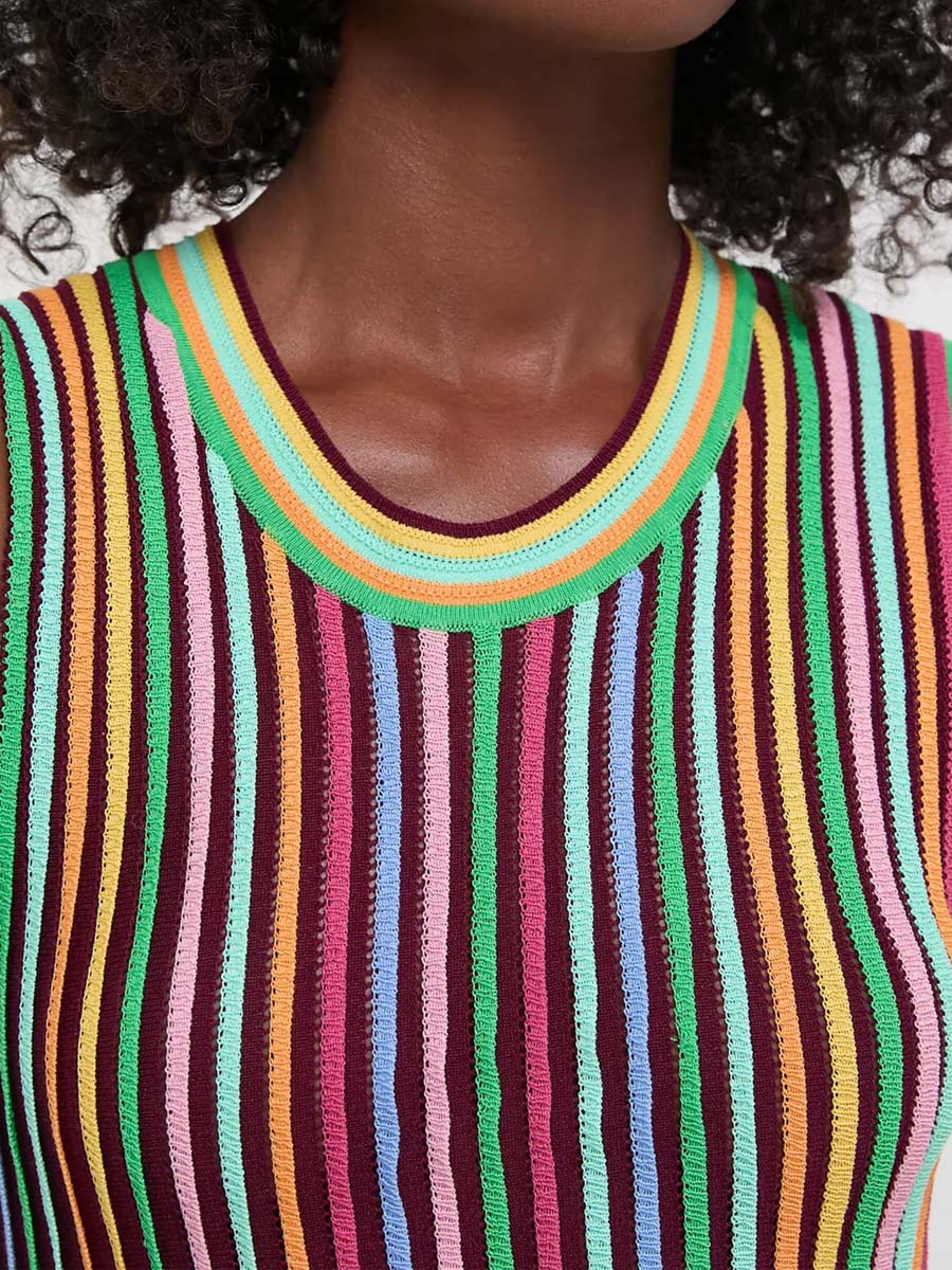 Rainbow Stripe Knitted Sleeveless Dress