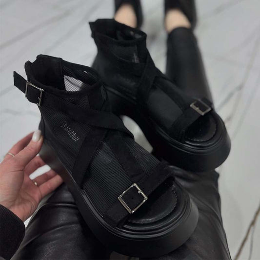 Gauze Platform Fish-toe Gladiator Sandals