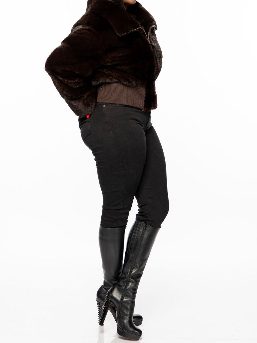 Faux Mink Fur Zip Up Bomber Coat