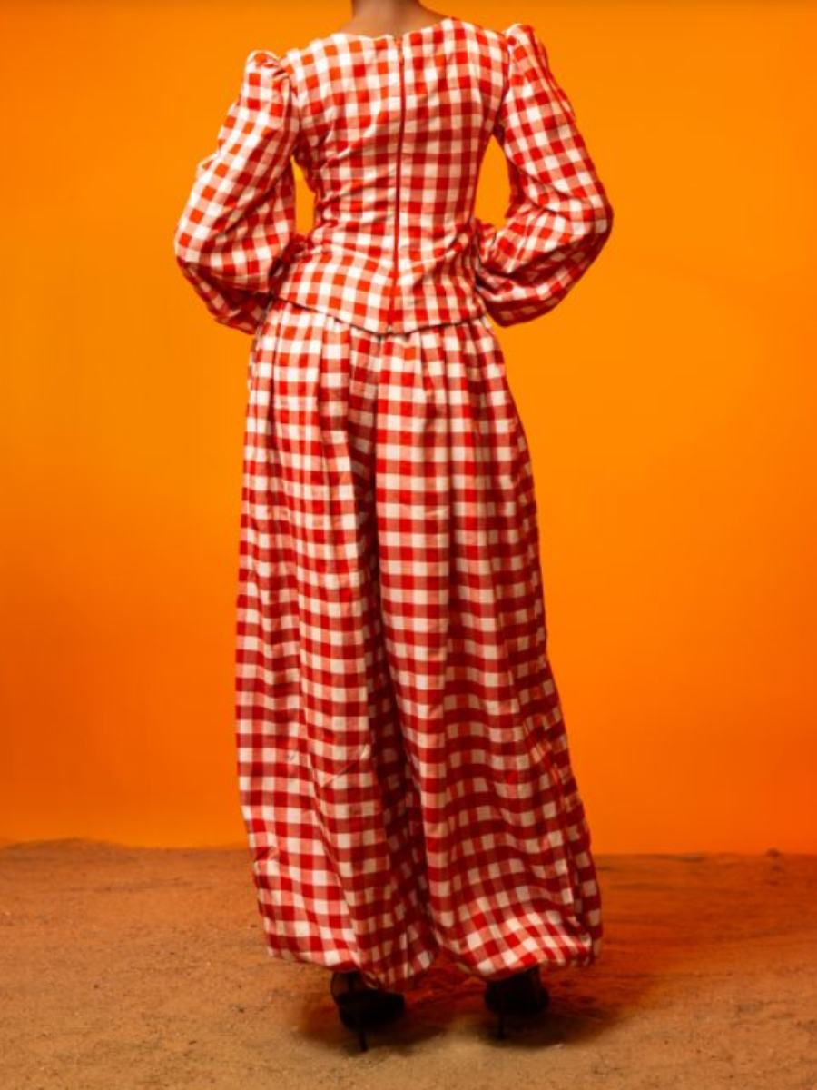 Plaid V-Neck Detail Set