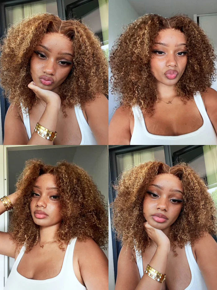 Glueless Highlights Ombre Hair Pre-cut HD Lace Kinky Curly Wig