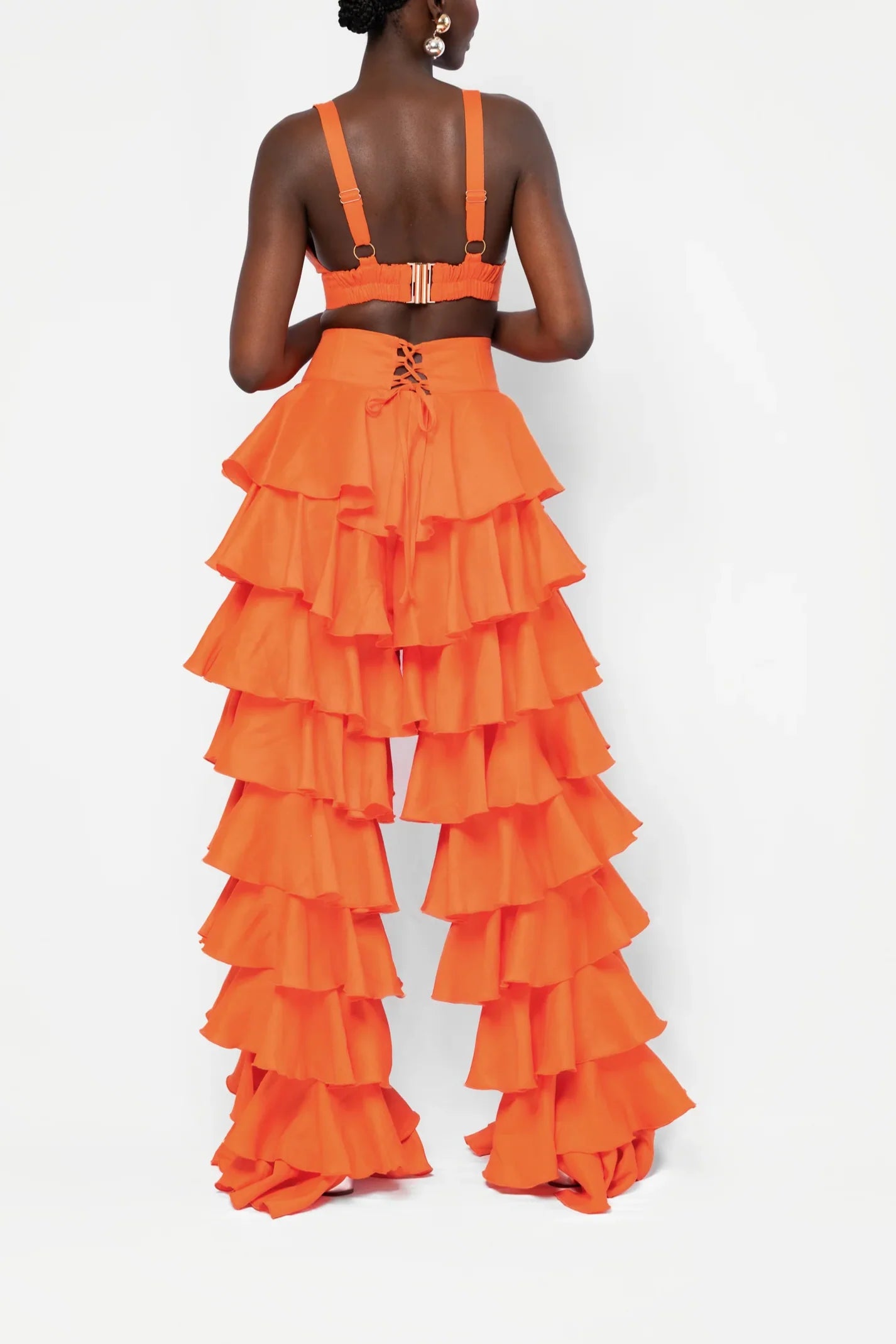 Orange Bra Top & Ruffle Pants Set