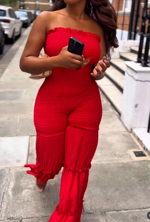 Strapless High Waist Patchwork Jumpsuit