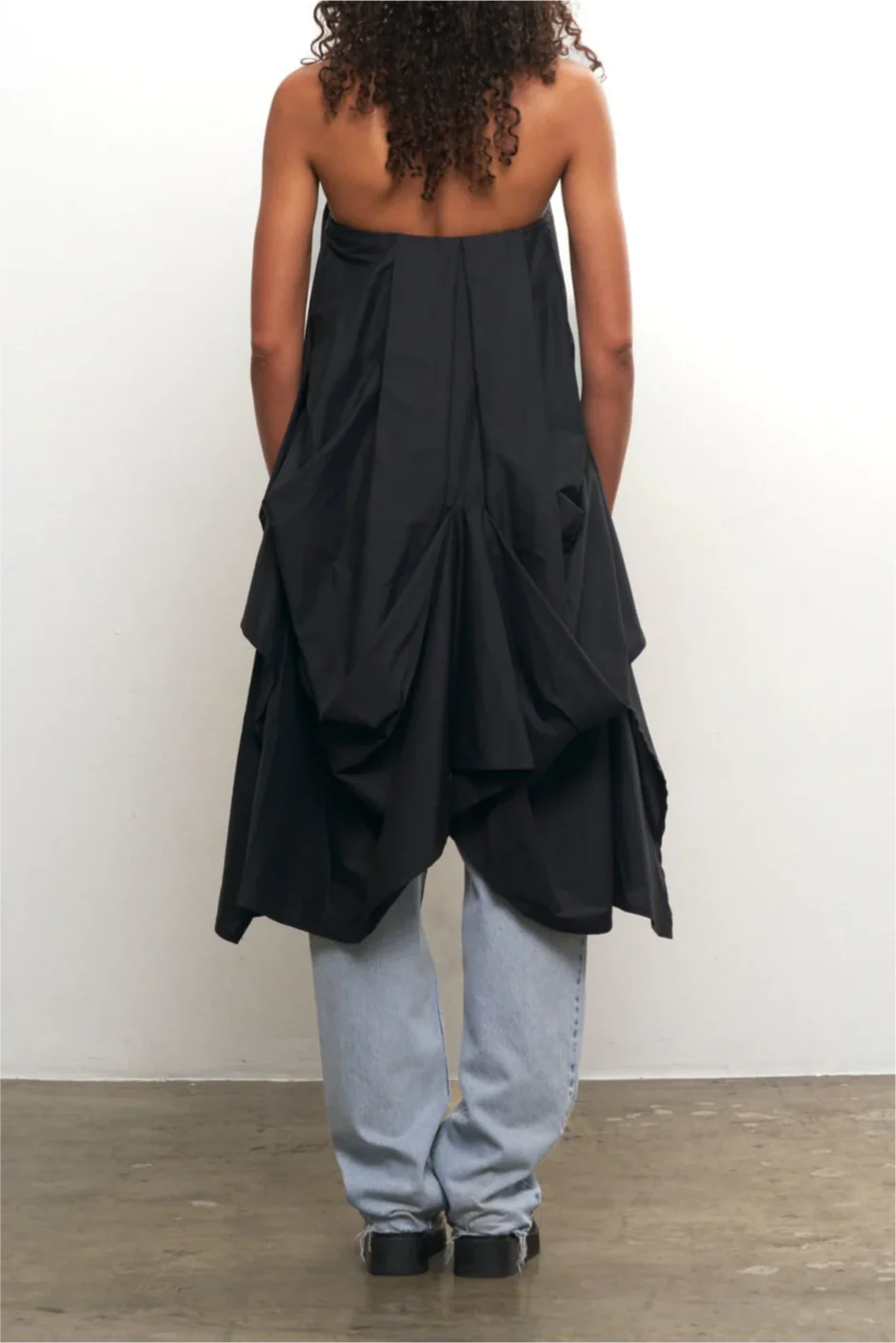 Black Strapless Top With Structured Draping
