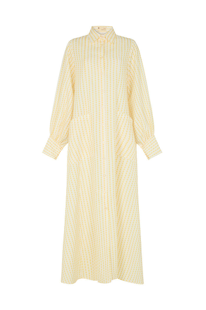 Maxi Flared Shirt Dress in Yellow & White Diamond Stripes