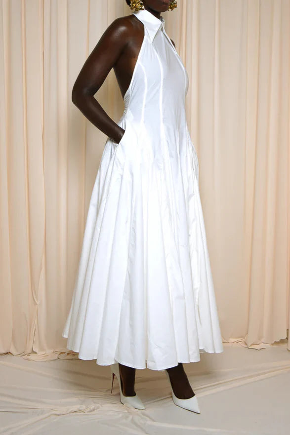 Backless Midi Dress In White