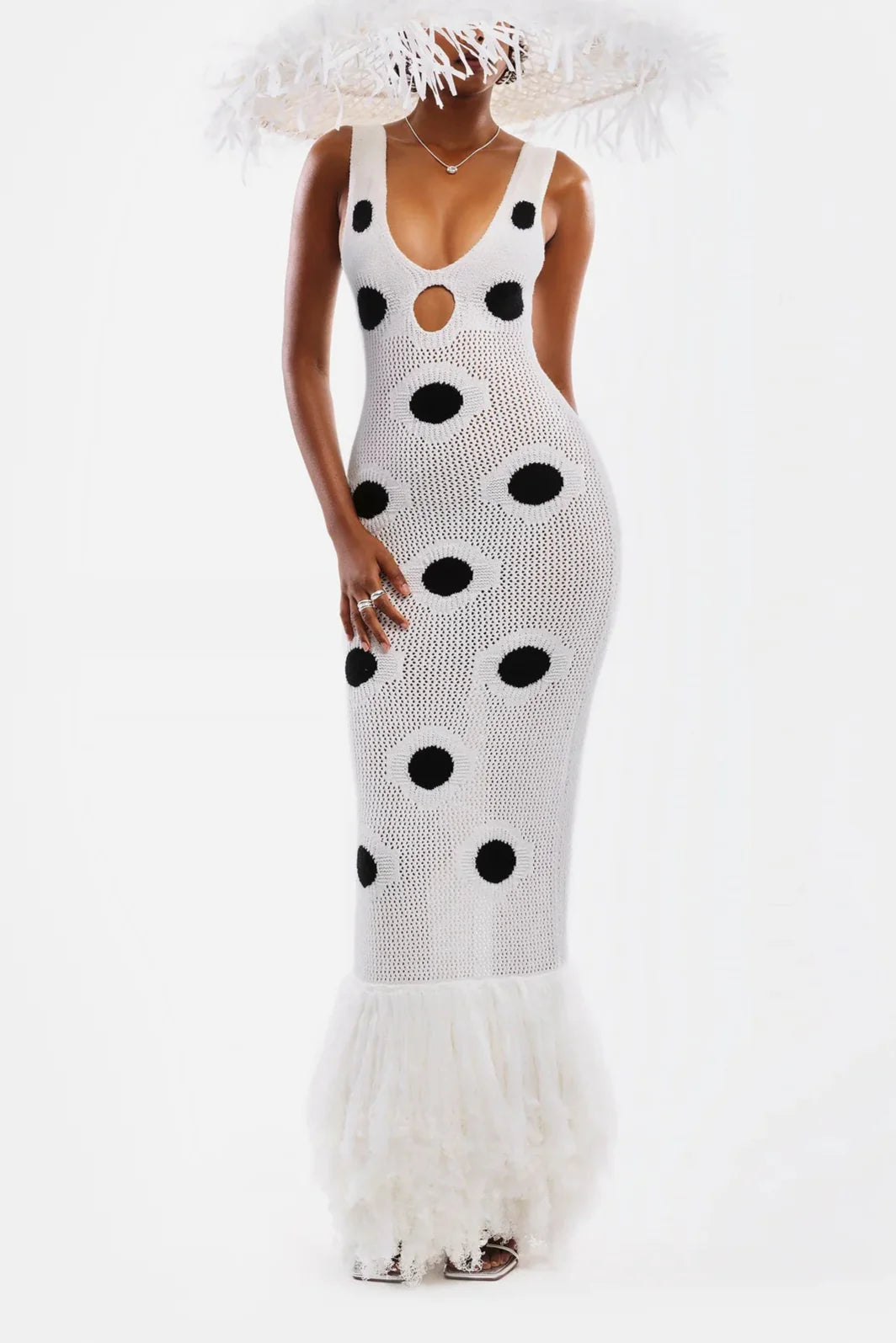 Knitted Hollow Polka Dot Slip Dress