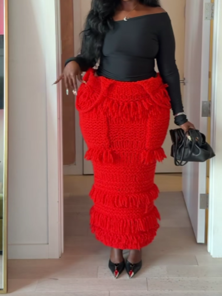Knit Fringed Skirt