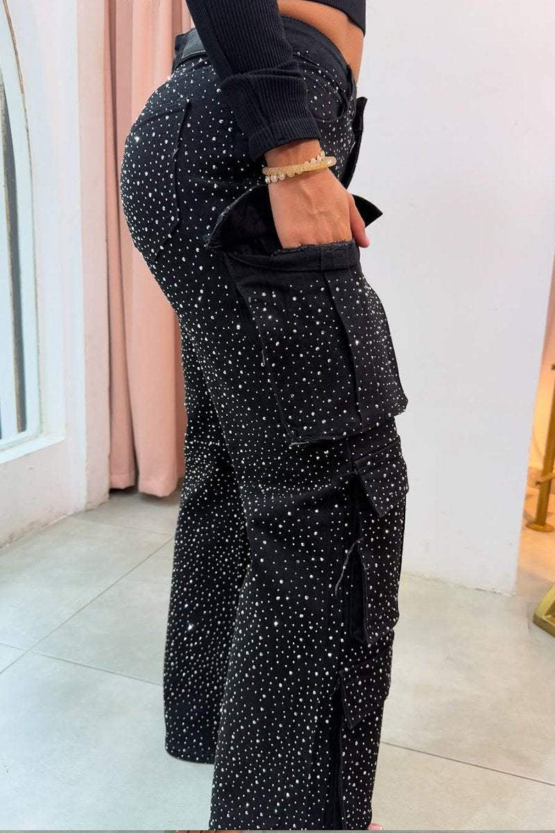 Women's Casual Jeans With Pockets And Diamonds Overalls