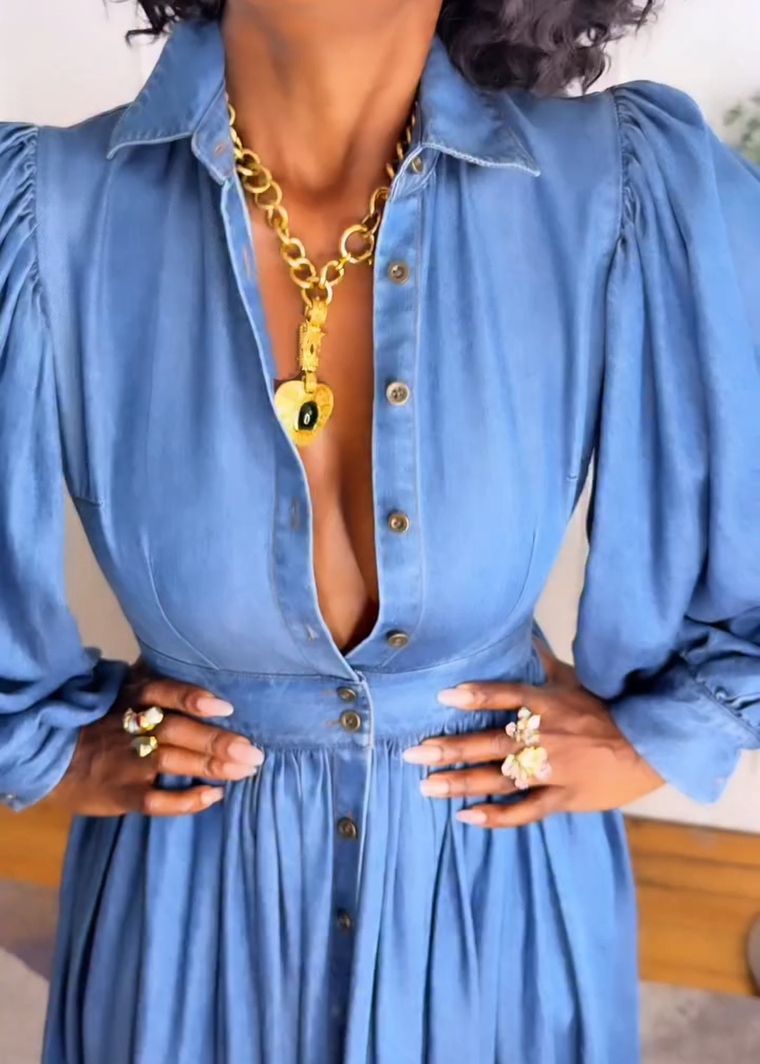 Backless Denim Shirt Maxi Dress