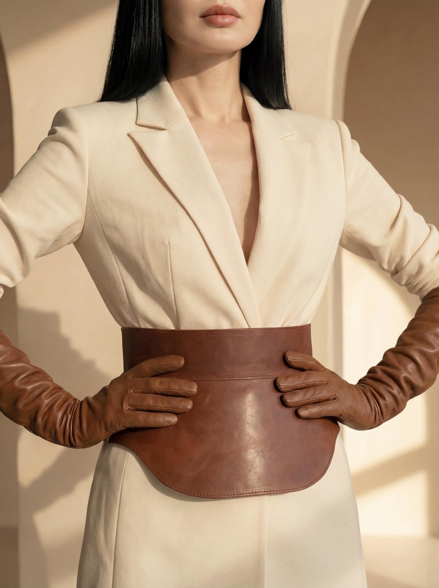 Crazy Horse Leather Peplum Belt - Corset Style Waist Cincher