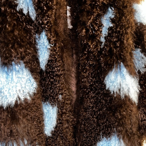 Brown and Blue Women's Fur Coat