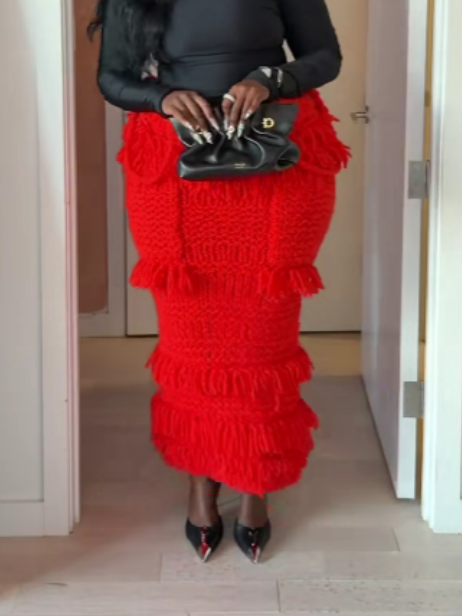 Knit Fringed Skirt