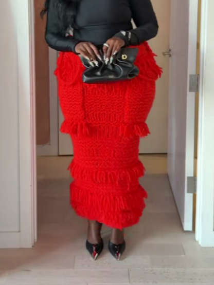 Knit Fringed Skirt