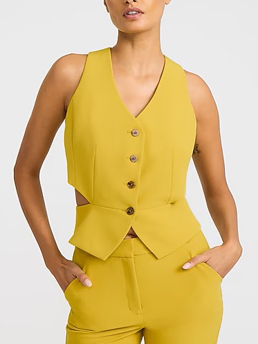 Stretch Twill Cutout Blazer Vest & Flare Trouser Set