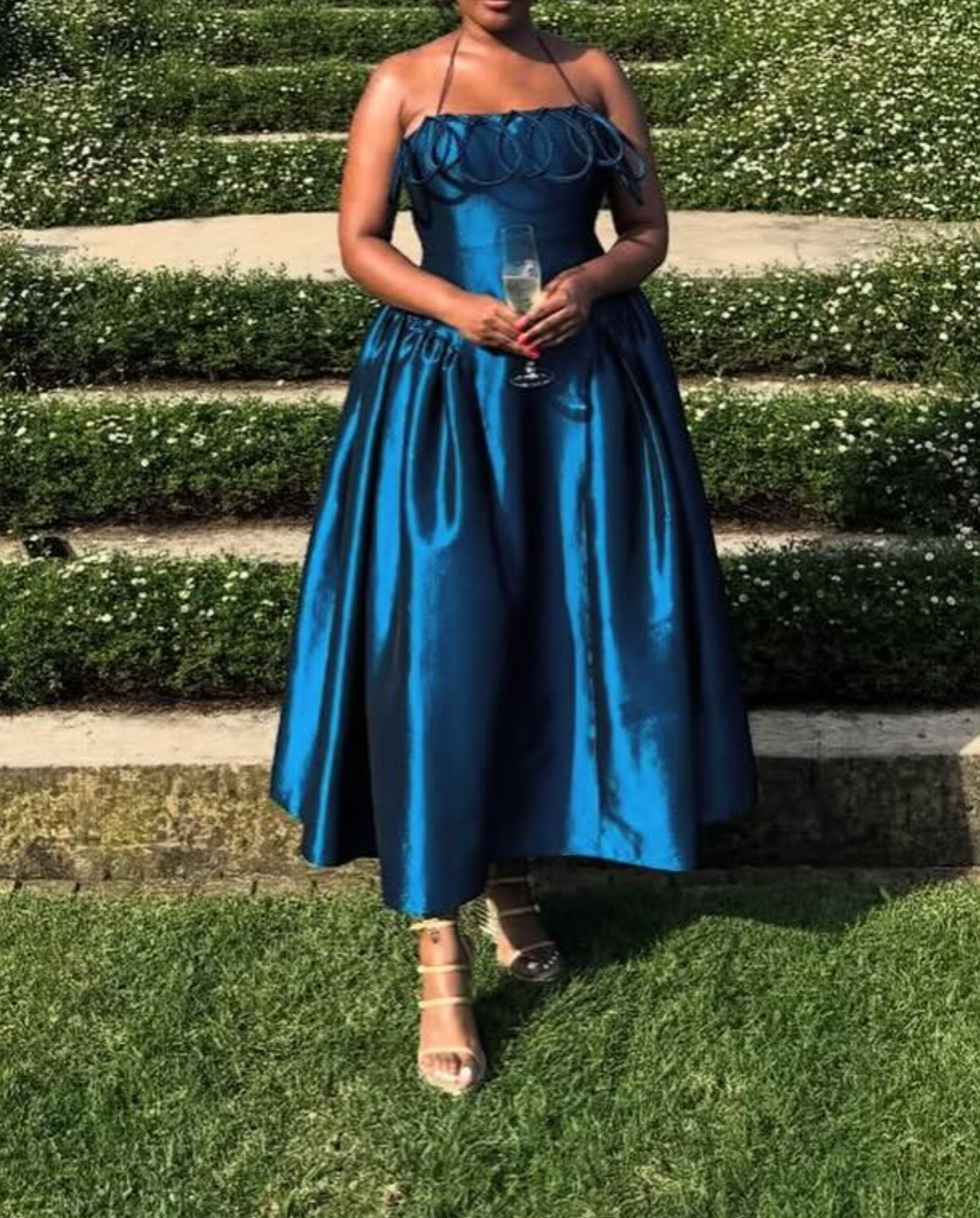 Fashion Hanging Neck Sling Pleated Solid Color Slim Large Dress