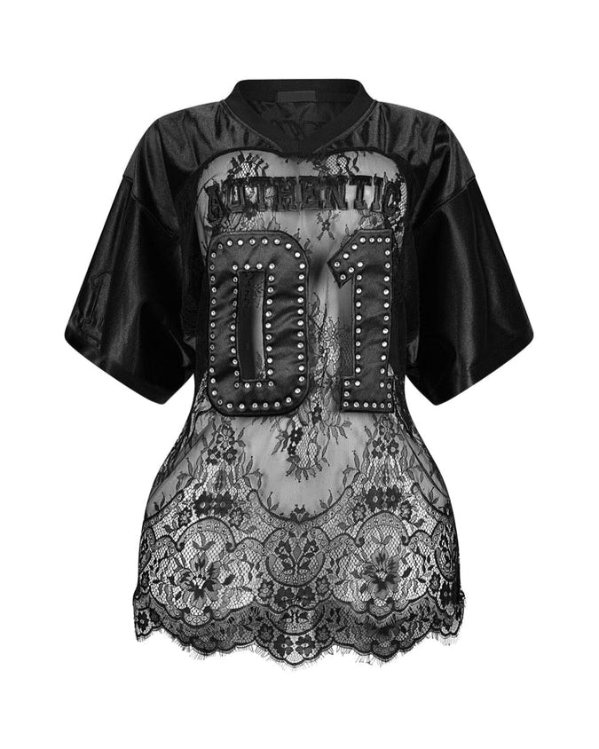 Kaylor V-neck Oversized Lace Jersey Top