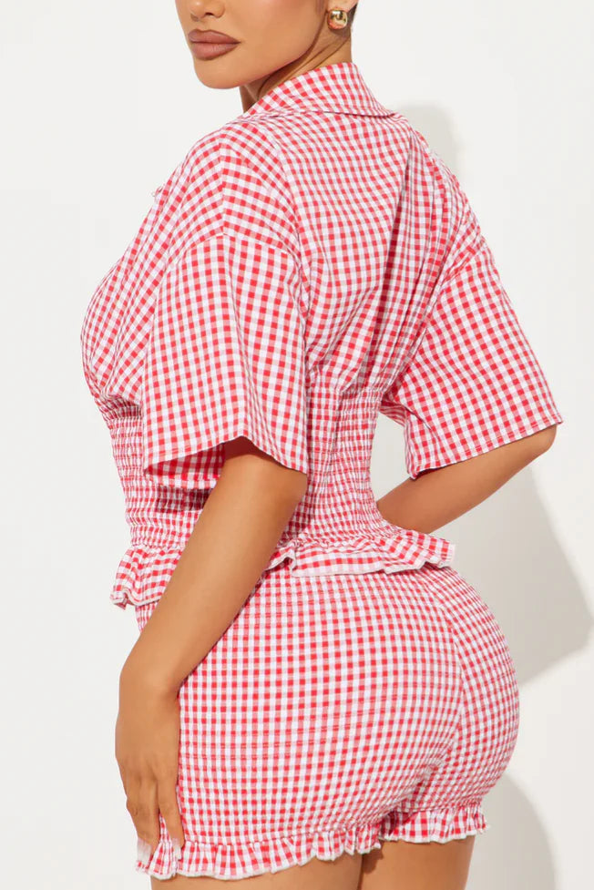 Still In Love Gingham Romper - Red/combo