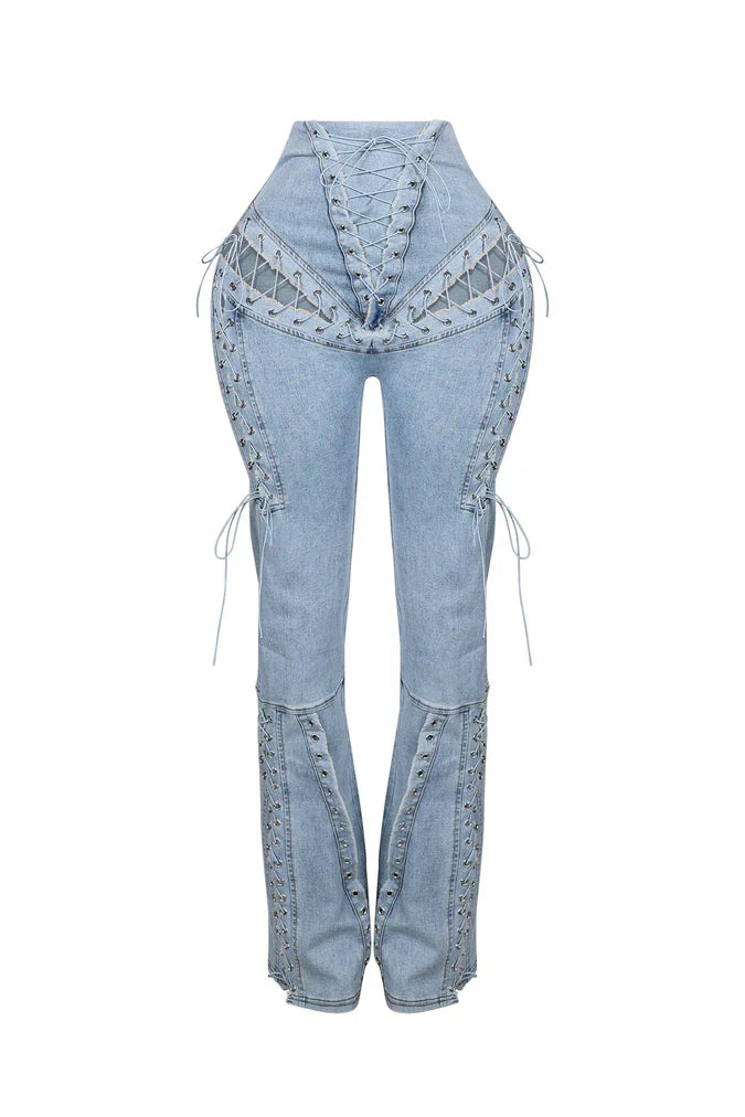 Marise High Waist Lace Up Jeans
