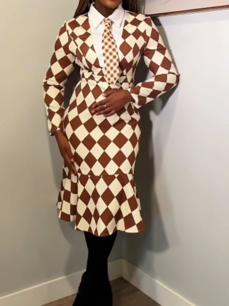 Diamond Contrast Tie Dress