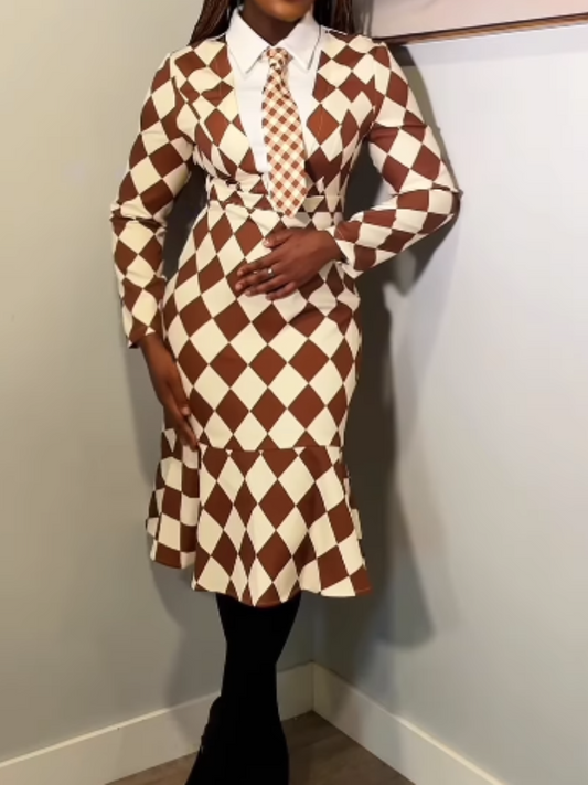 Diamond Contrast Tie Dress