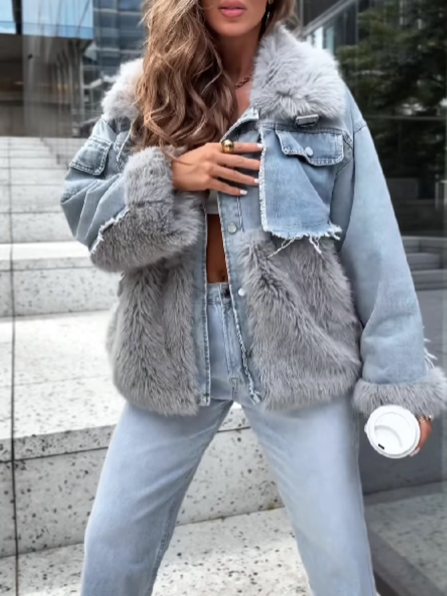 Denim Patchwork Plush Jacket