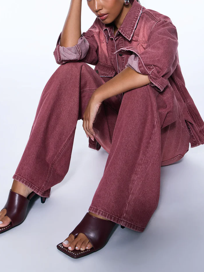 Slow Fade Denim Shacket & Straight Leg Jeans Set