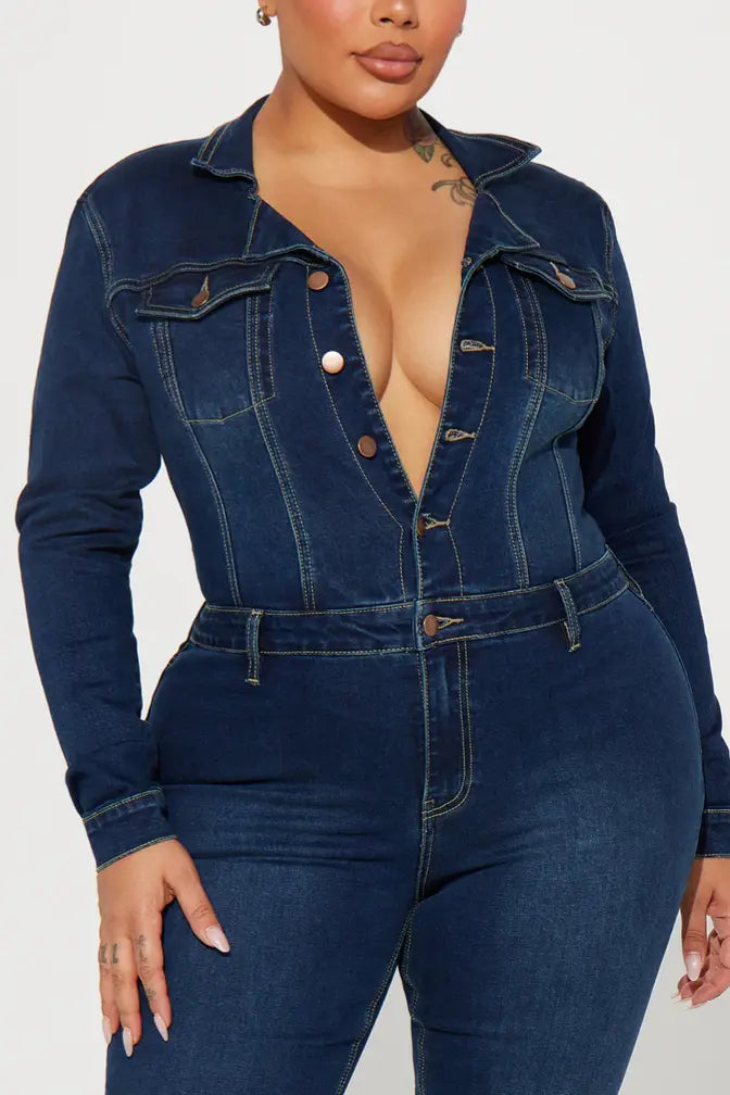 Day Dreaming Long Sleeve Denim Jumpsuit