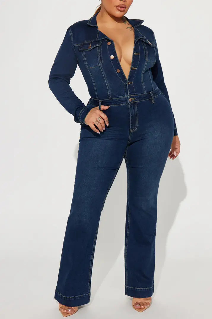 Day Dreaming Long Sleeve Denim Jumpsuit