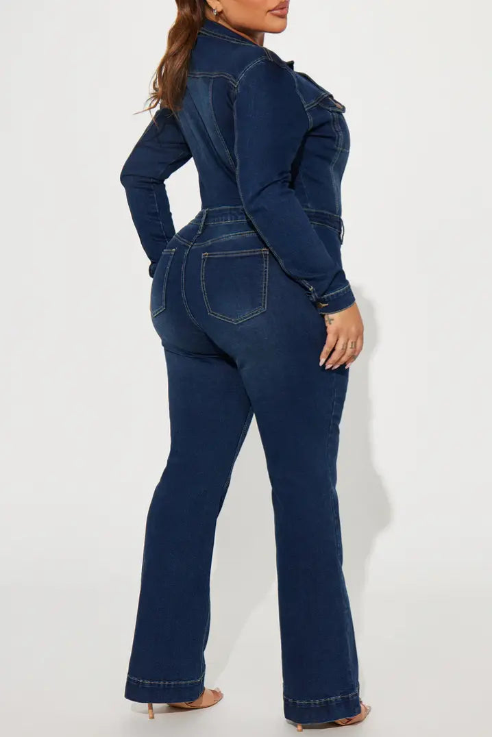 Day Dreaming Long Sleeve Denim Jumpsuit