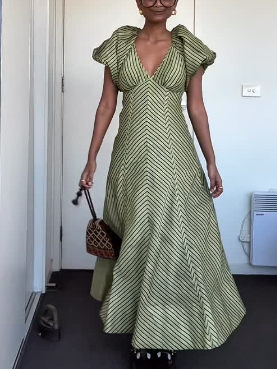 V-Neck Striped Dress