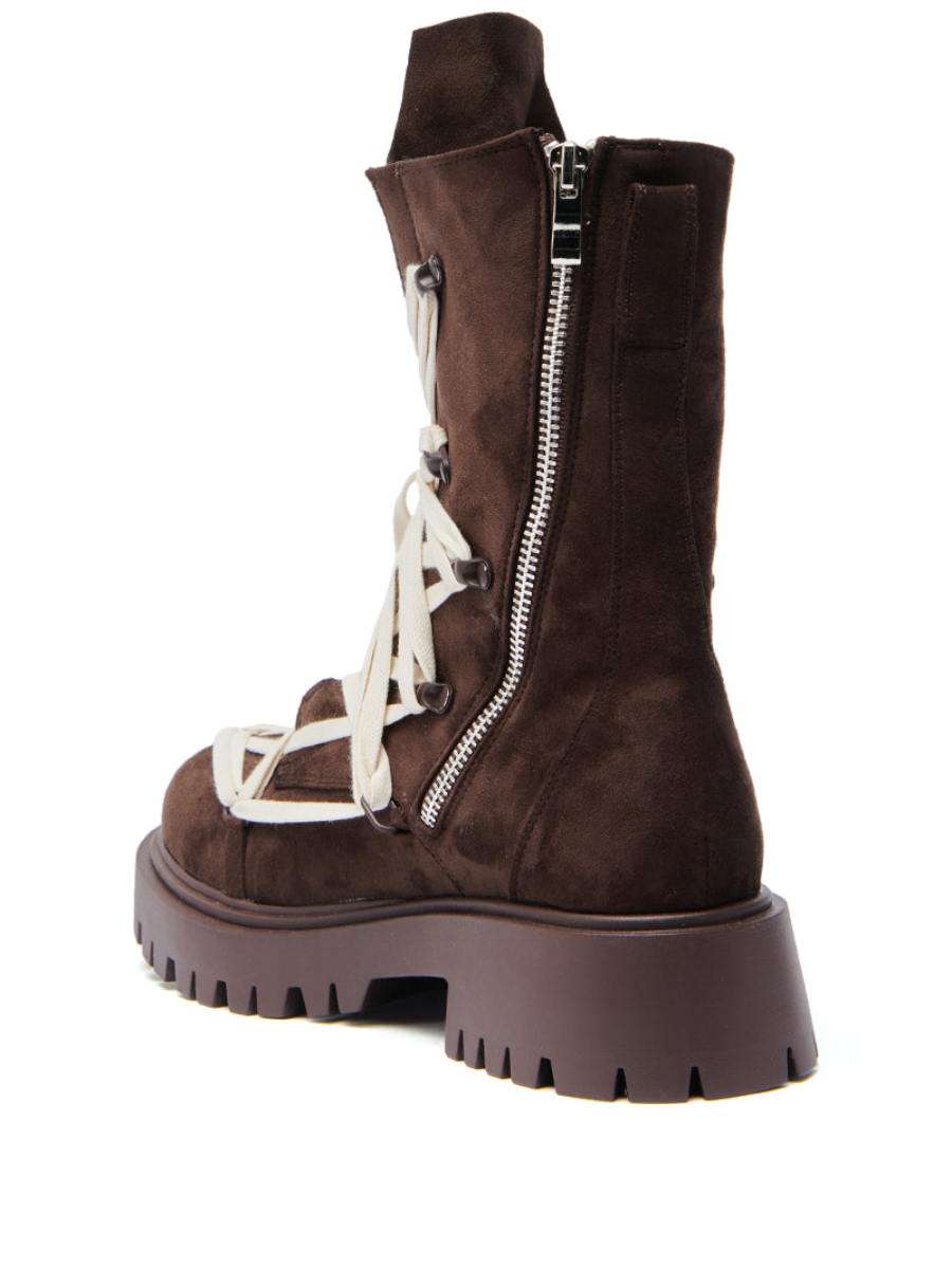 Chocolate Cross-Strap Suede Boots