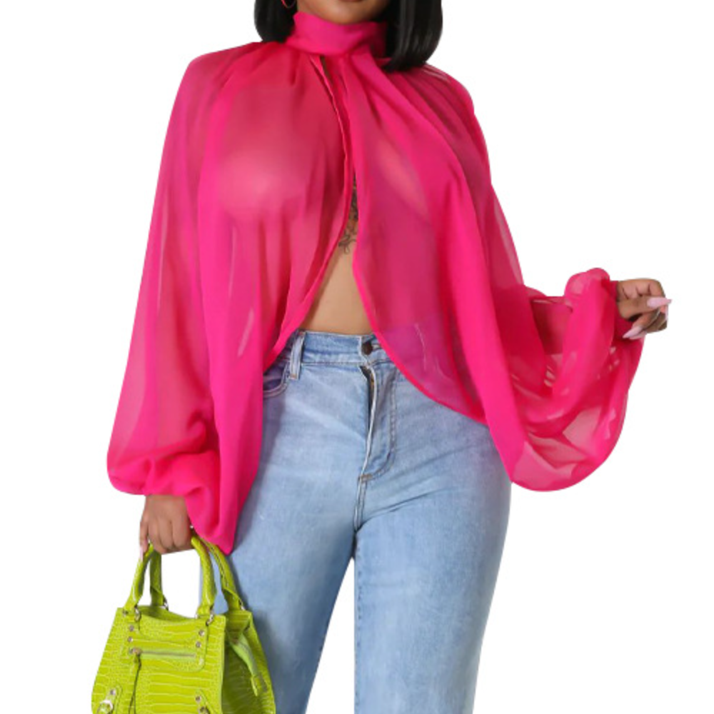 Printed Lace-Up Chiffon Top