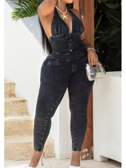 Stylish Comfy Stretch Denim Jumpsuit