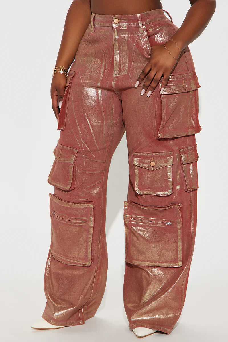 Foil Baggy Cargo Jeans